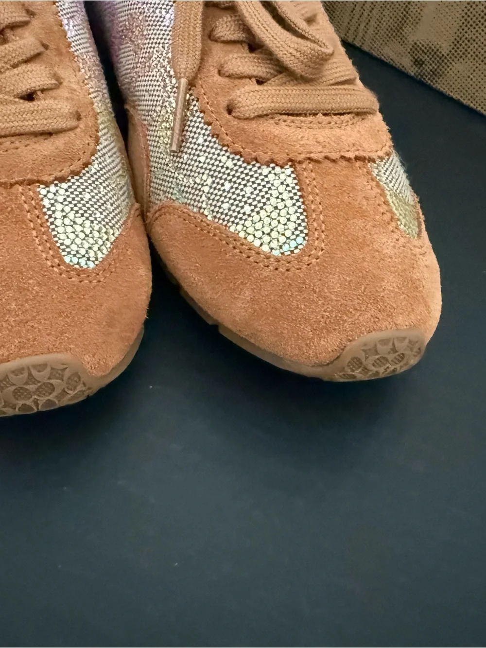 Coach Suede Sneaker with Iridescent Crystal Paneling Size 10 NEW